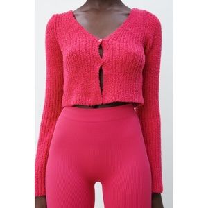 zara pink cropped cardigan